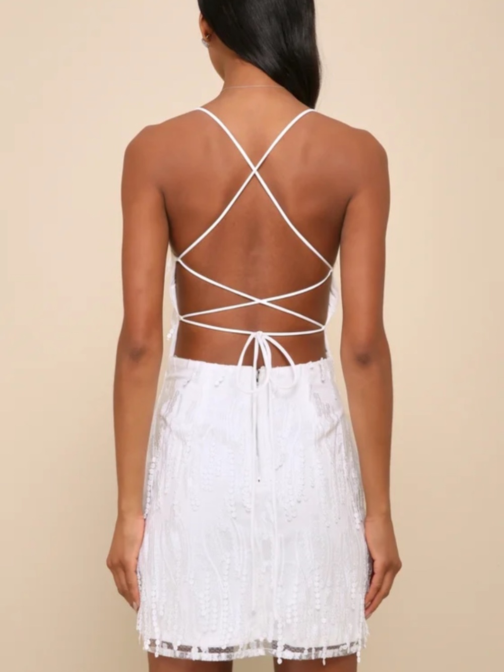 Lulus Making Magic White Fringe Lace-up Mini Dress - Size S - Picture 3 of 6